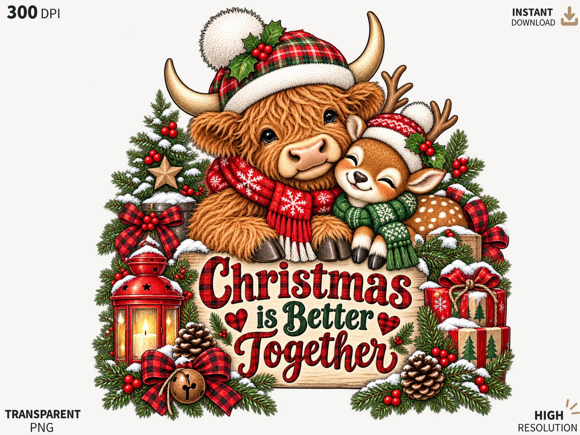 Better Together Christmas Cow PNG, Highl