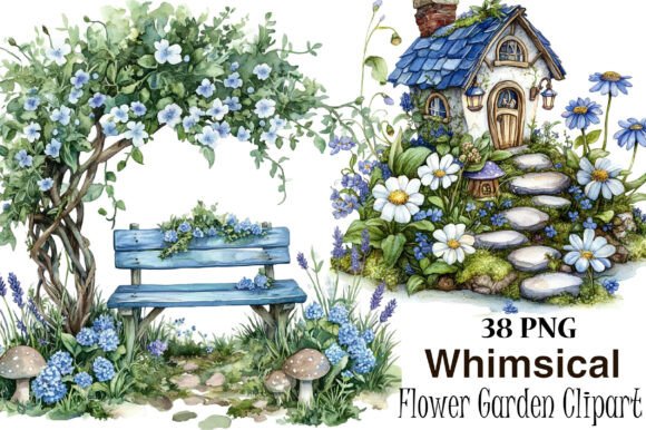 Blue Hydrangea & Vintage Floral Clipart
