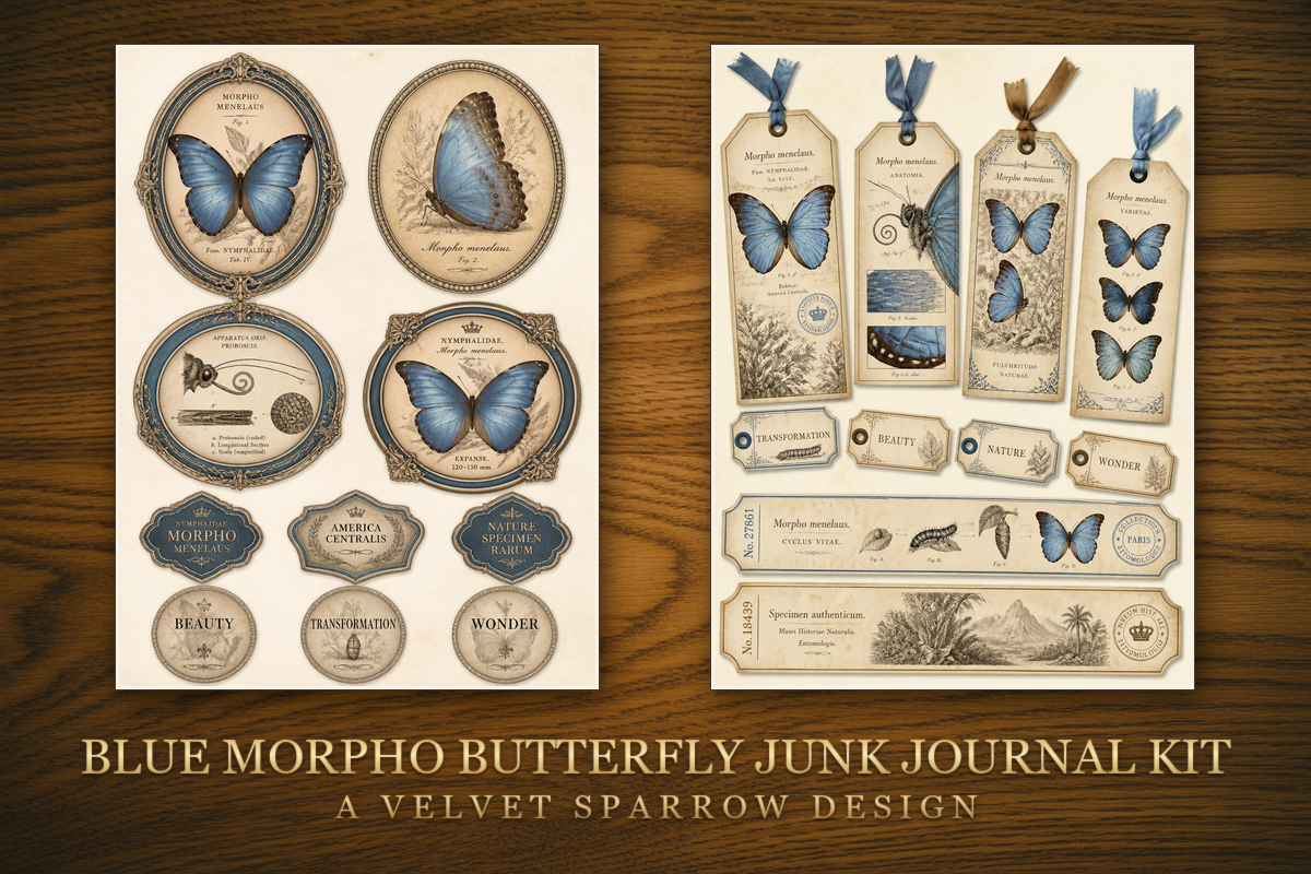 Blue Morpho Butterfly Junk Journal Kit