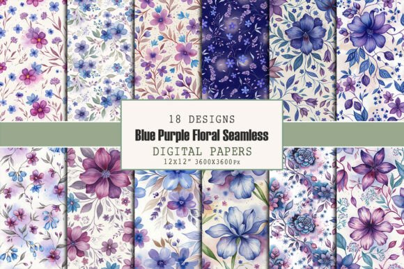 Blue Purple Floral Seamless Pattern