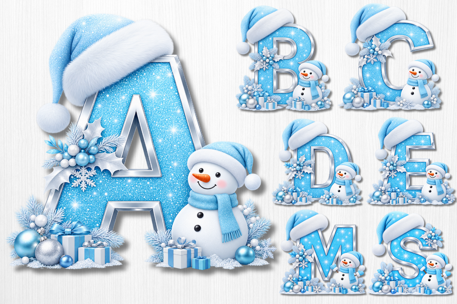 Blue Snowman Christmas Alphabet Bundle