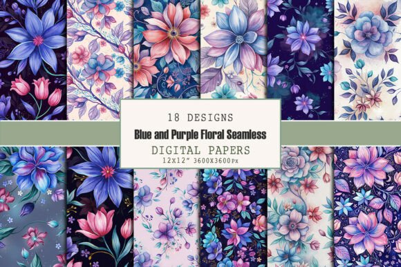 Blue and Purple Floral Seamless Pattern