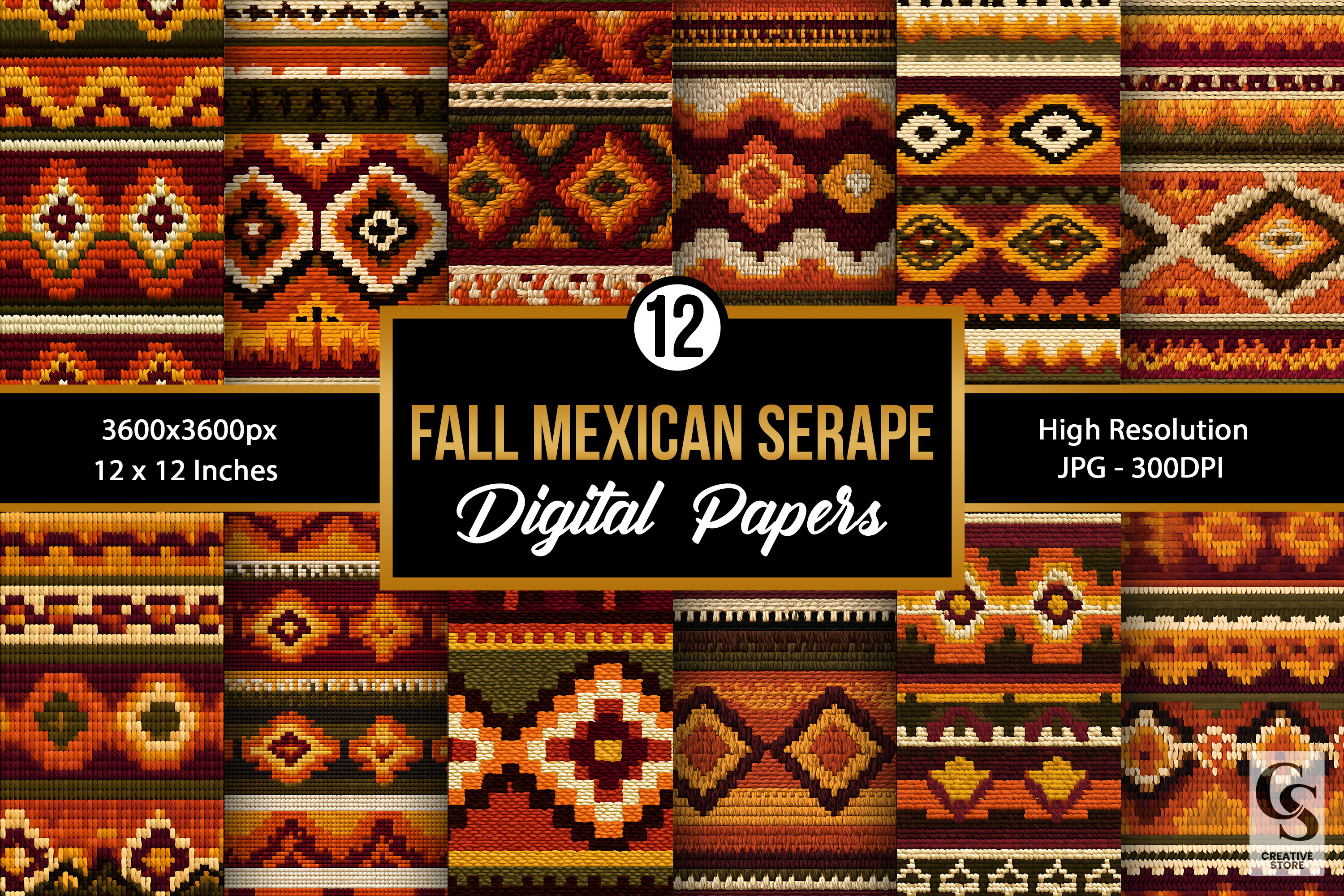 Bold Fall Mexican Serape Digital Papers