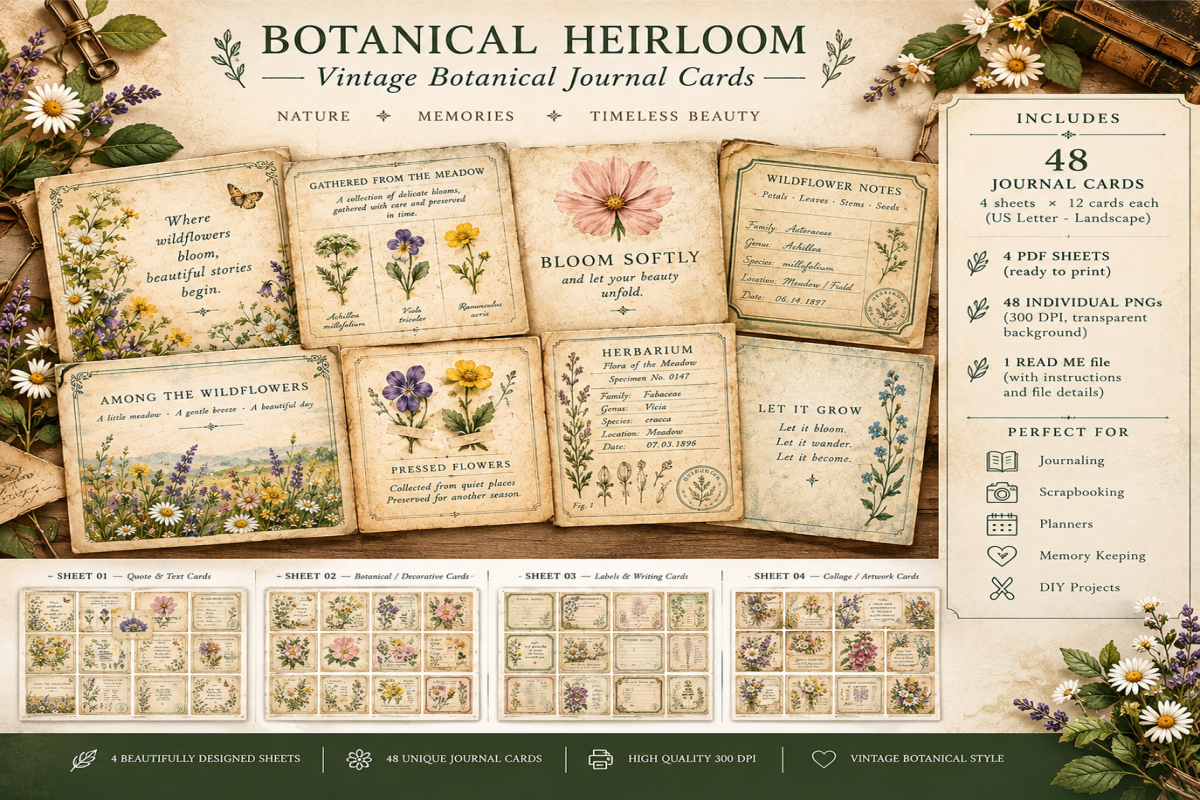 Botanical Heirloom Journal Cards