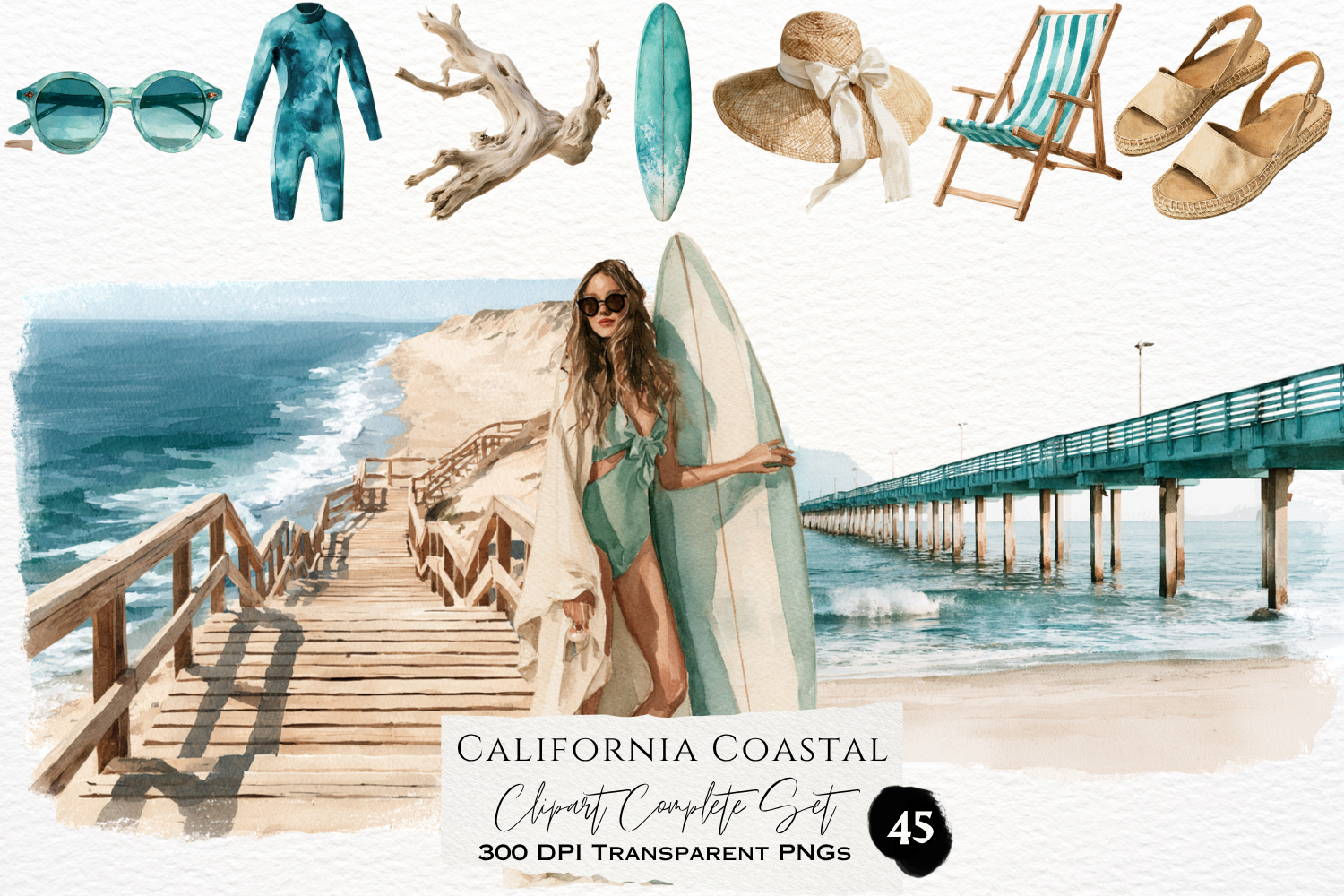 California Coastal Watercolor Set