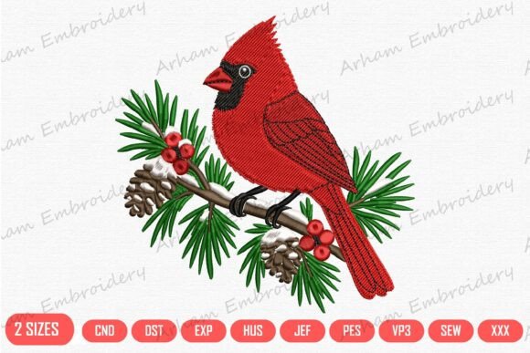 Cardinal Bird with Pine Branch