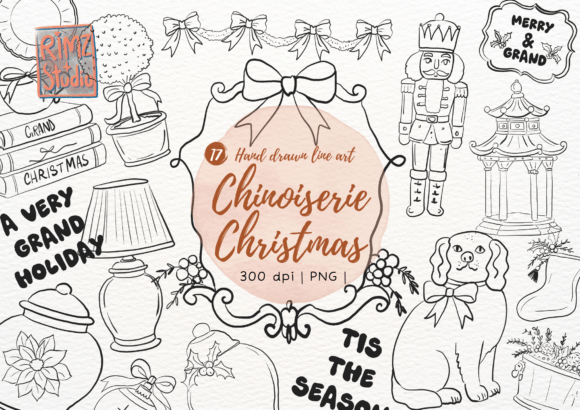 Chinoiserie Christmas Hand Drawn Doodle