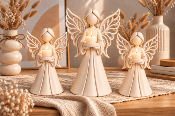 Christmas Angel Candle Holder 3D STL – Set of 3 Angel Figurines to Print - Image 1