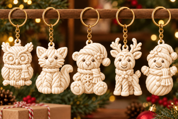 Christmas Animal Ornaments STL Set – 5 Woodland 3D Print Files - Image 1