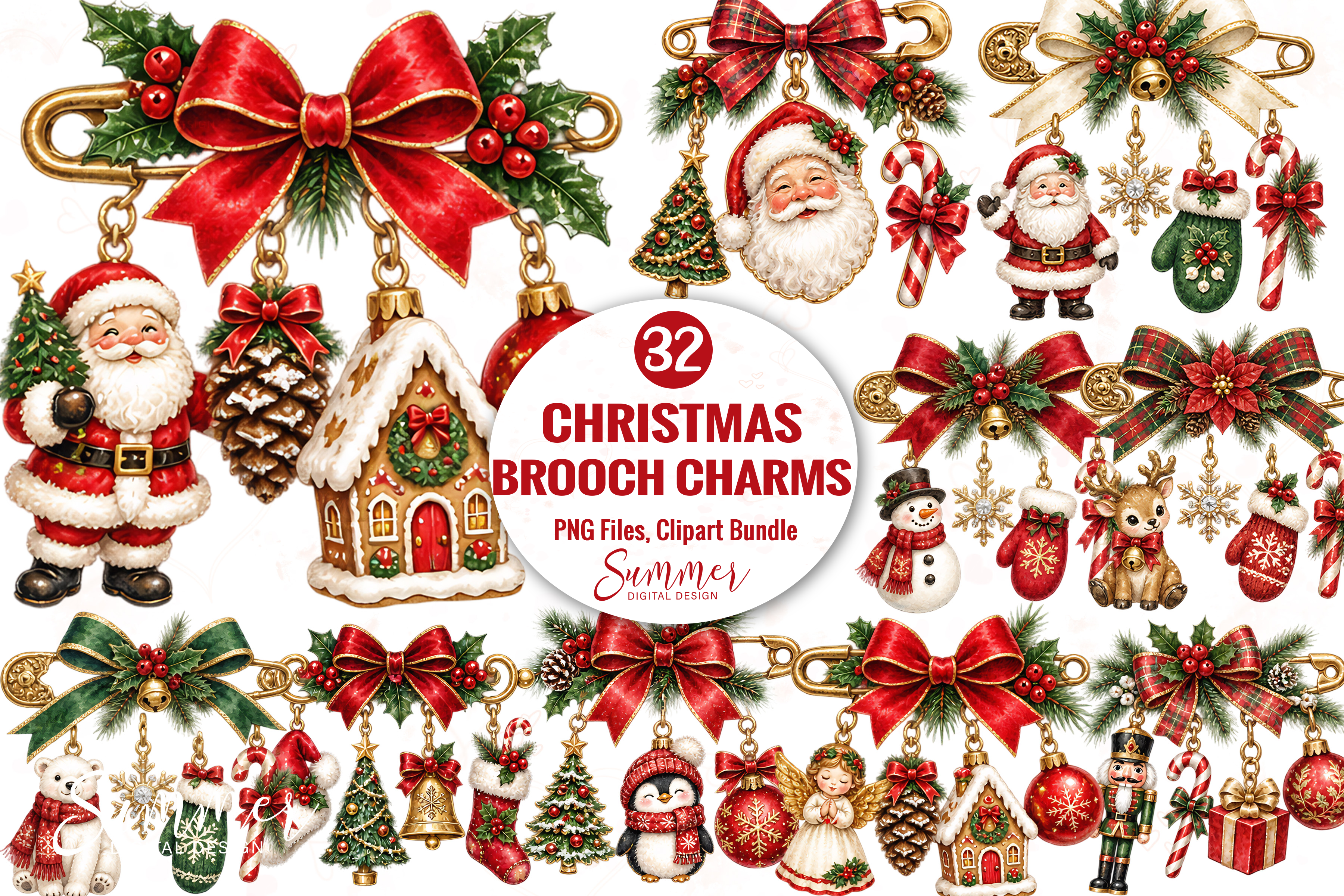 Christmas Brooch Charms PNG Bundle