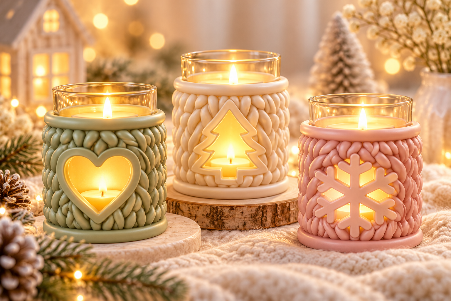 Christmas Candle Holder 3D Print STL – Knitted Texture Holiday Tealight - Image 5
