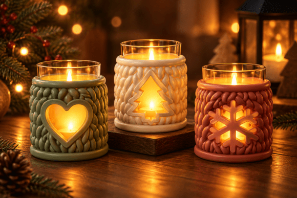 Christmas Candle Holder 3D Print STL – Knitted Texture Holiday Tealight - Image 2