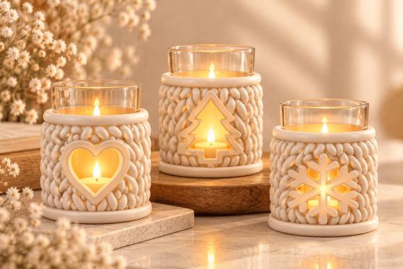 Christmas Candle Holder 3D Print STL – Knitted Texture Holiday Tealight - Image 4