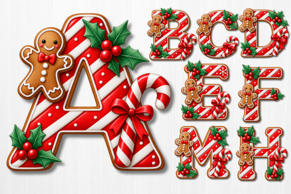 Christmas Candy Cane Alphabet PNG Bundle
