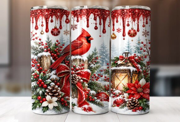 Christmas Cardinal Bird 20oz Tumbler PNG