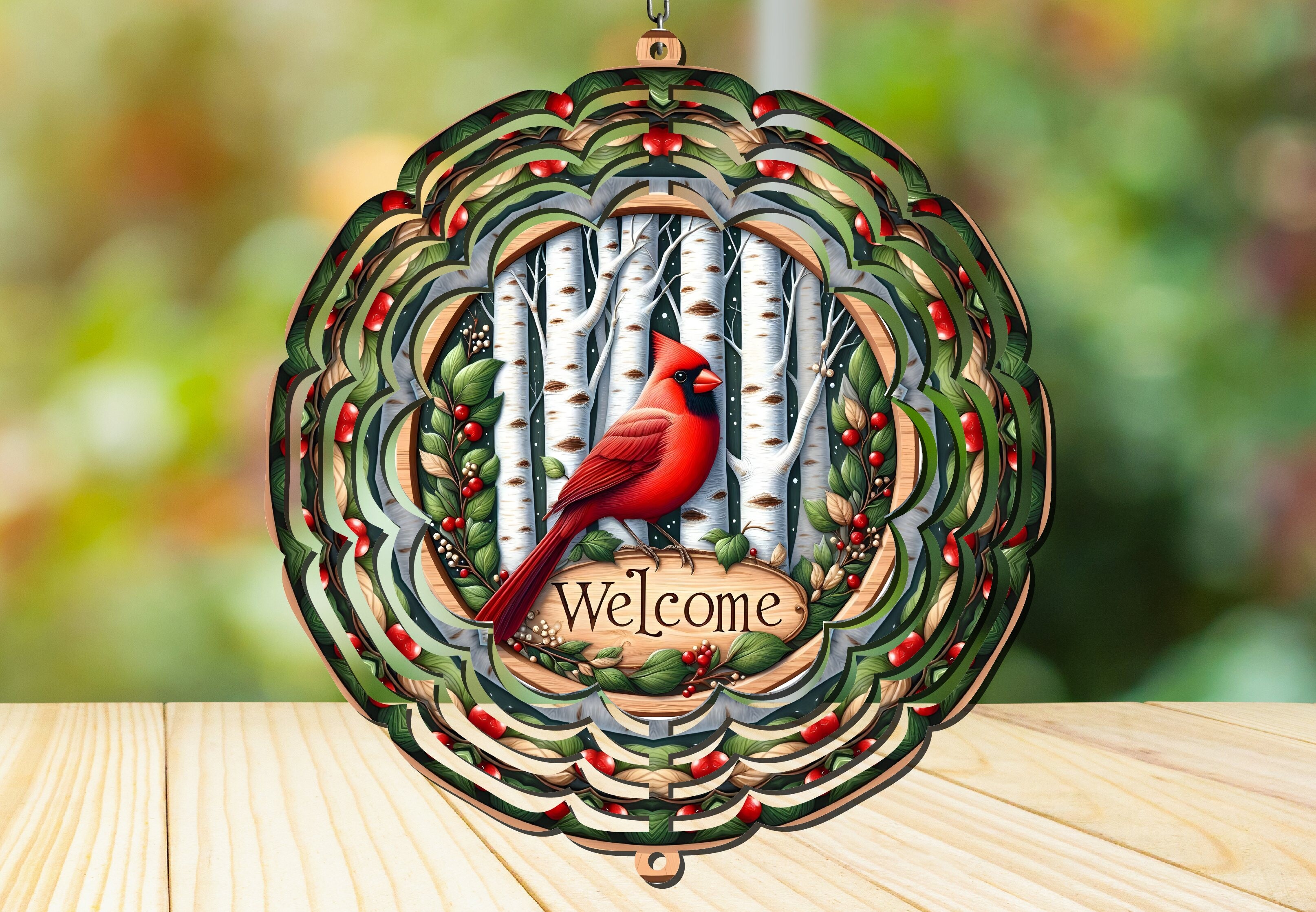 Christmas Cardinal Welcome Wind Spinner