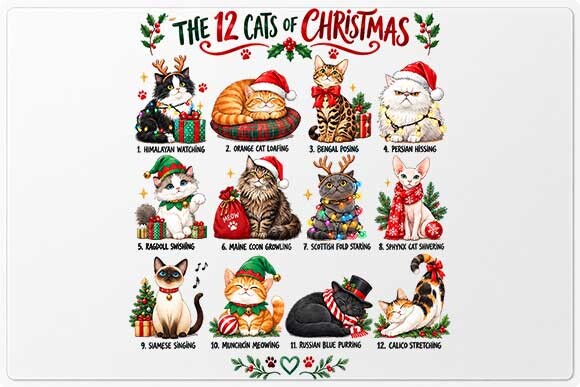 Christmas Cat Breed Infographic PNG