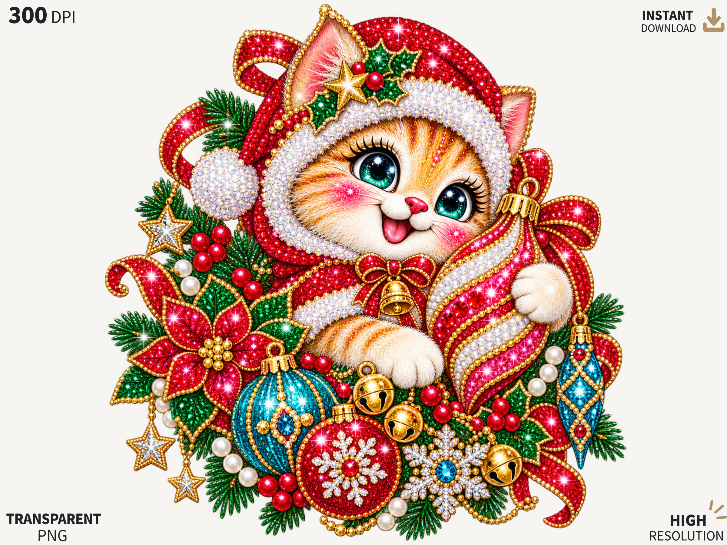 Christmas Cat Ornament Holiday PNG, Cute