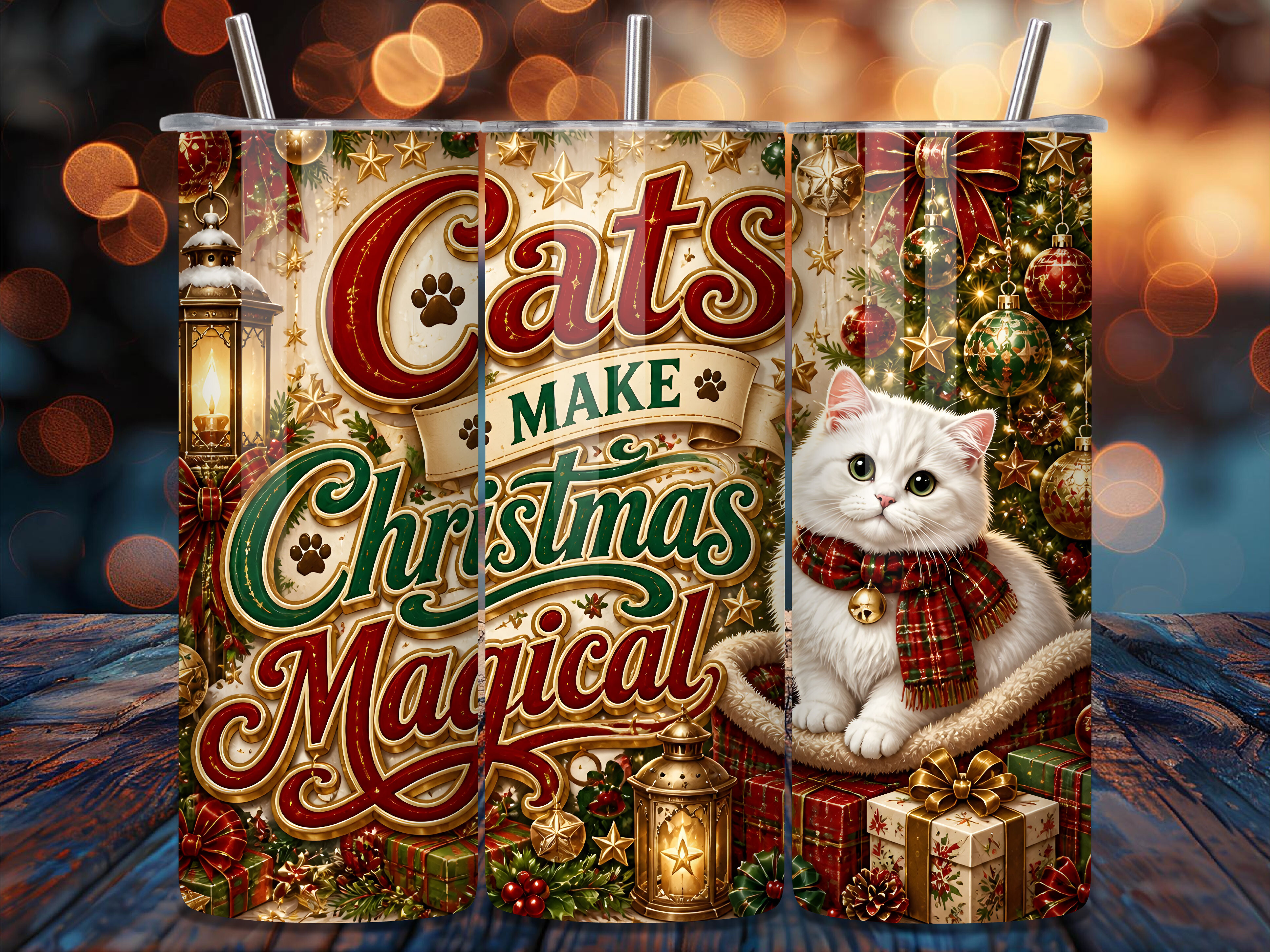 Christmas Cat Sublimation Tumbler Wrap