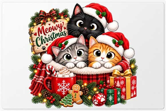 Christmas Cats Holiday Scene PNG