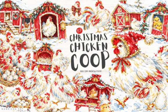 Christmas Chicken Coop Clipart Graphic AI Illustrations By Markicha Art
