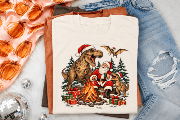 Christmas Dinosaur Santa PNG Shirt Desig