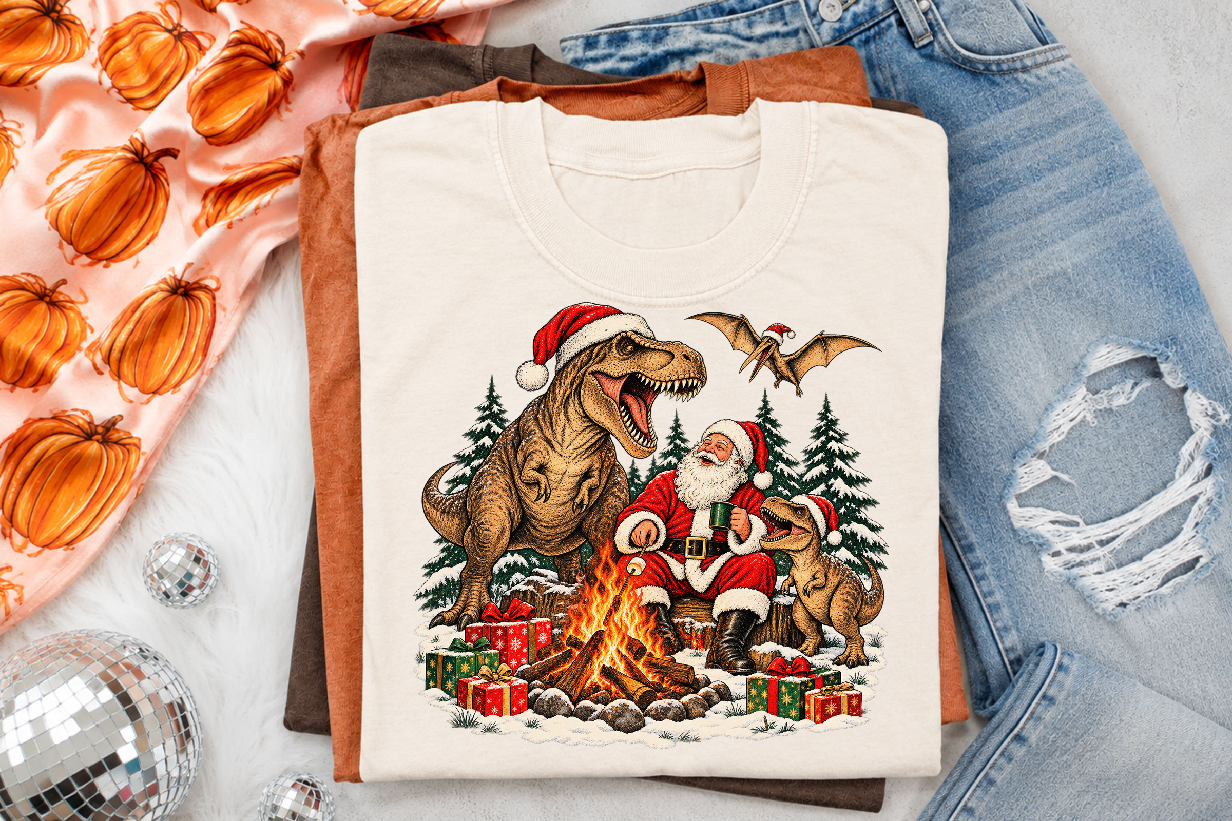 Christmas Dinosaur Santa PNG Shirt Desig