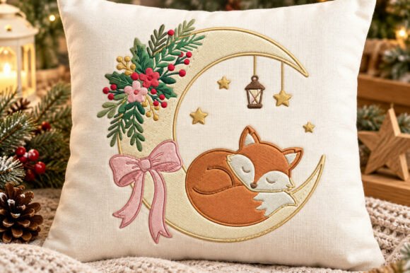 Christmas Fox Moon Embroidery Design