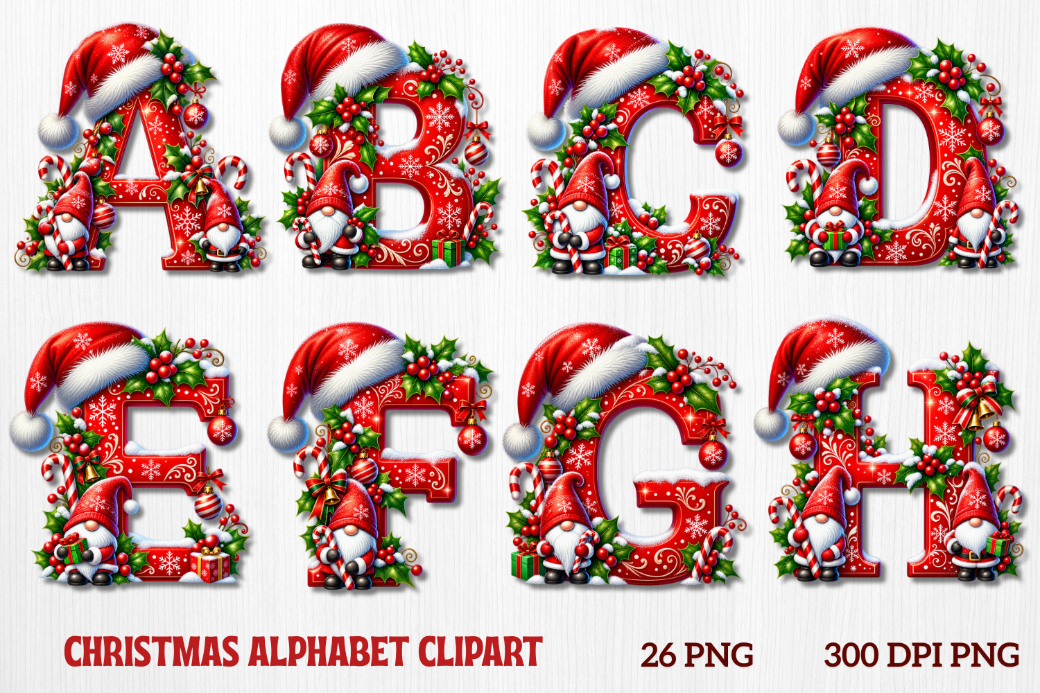 Christmas Gnome Alphabet PNG Bundle