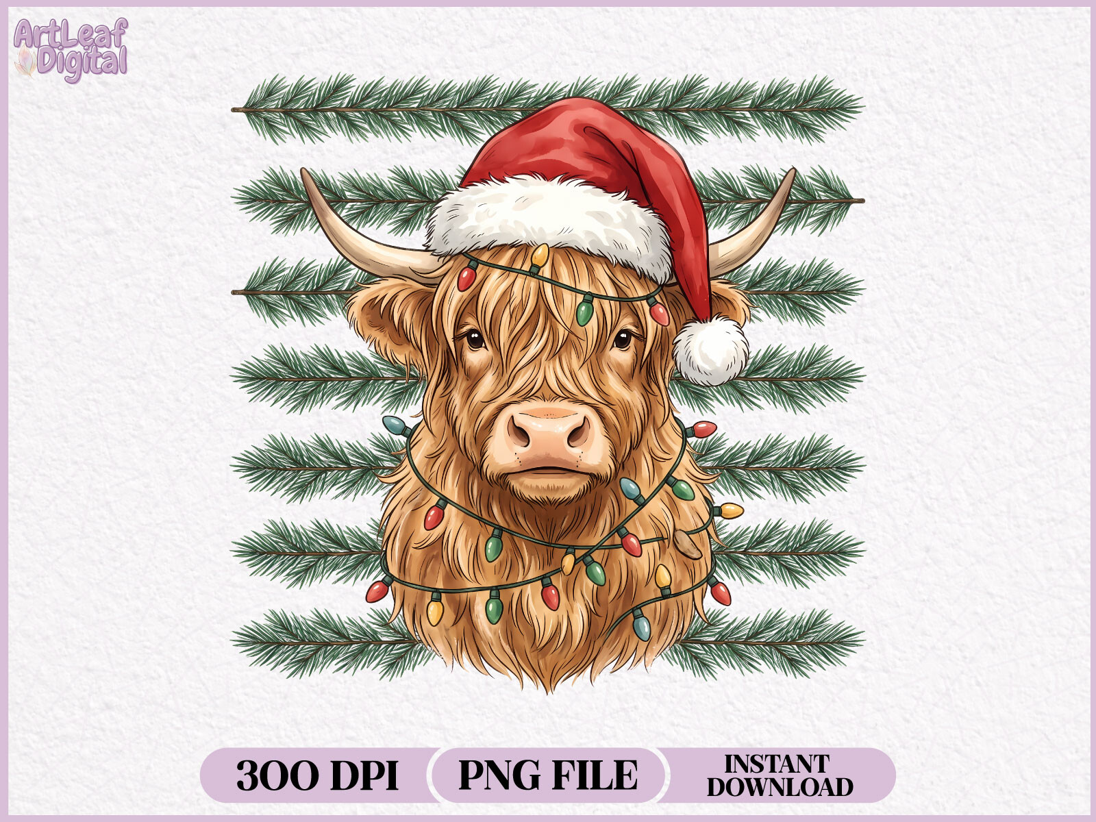 Christmas Highland Cow PNG