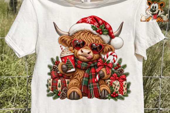 Christmas Highland Cow PNG Sublimation D