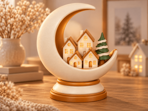 Christmas Moon Village 3D Print – Crescent Moon Winter Village STL - Image 2