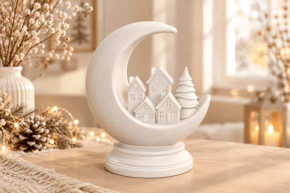 Christmas Moon Village 3D Print – Crescent Moon Winter Village STL - Image 3