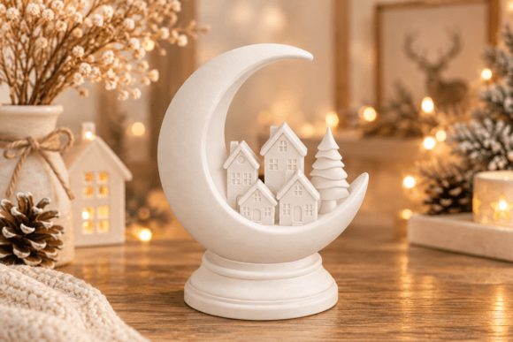Christmas Moon Village 3D Print – Crescent Moon Winter Village STL - Image 4