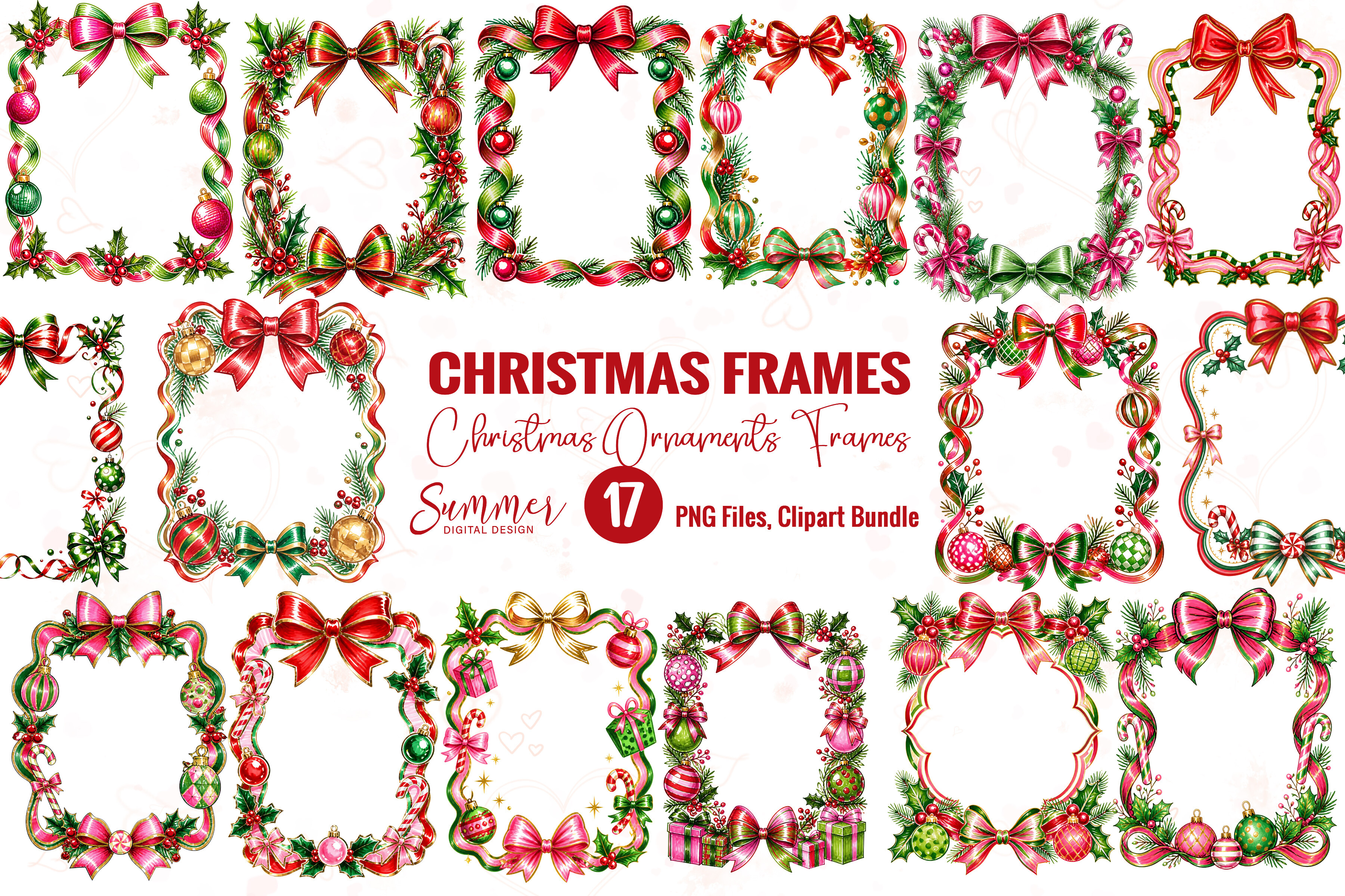 Christmas Ornament Frames PNG Bundle