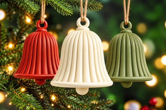 Christmas Ornament Set STL - 3 Ribbed Bell 3D Print Files for Holiday Decor - Image 1
