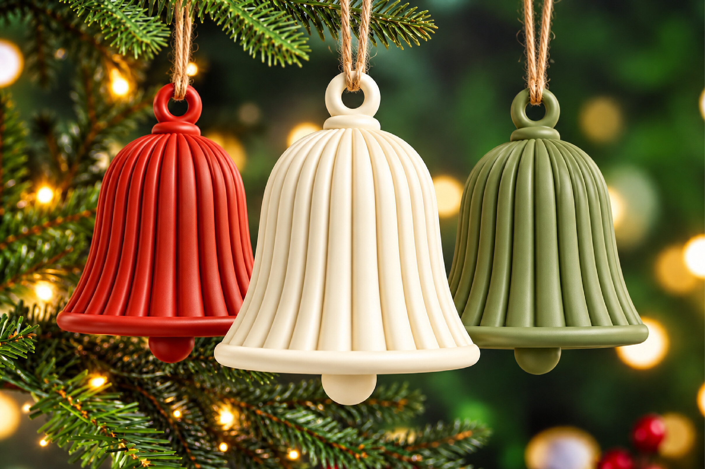 Christmas Ornament Set STL - 3 Ribbed Bell 3D Print Files for Holiday Decor - Image 7