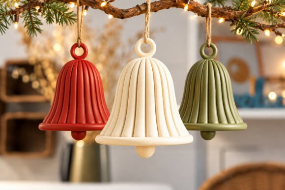 Christmas Ornament Set STL - 3 Ribbed Bell 3D Print Files for Holiday Decor - Image 3