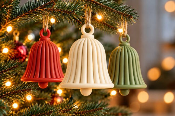 Christmas Ornament Set STL - 3 Ribbed Bell 3D Print Files for Holiday Decor - Image 4