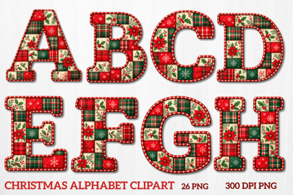 Christmas Patchwork Alphabet PNG Bundle