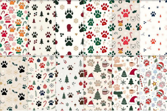 Christmas Paw Print Seamless Pattern Bun