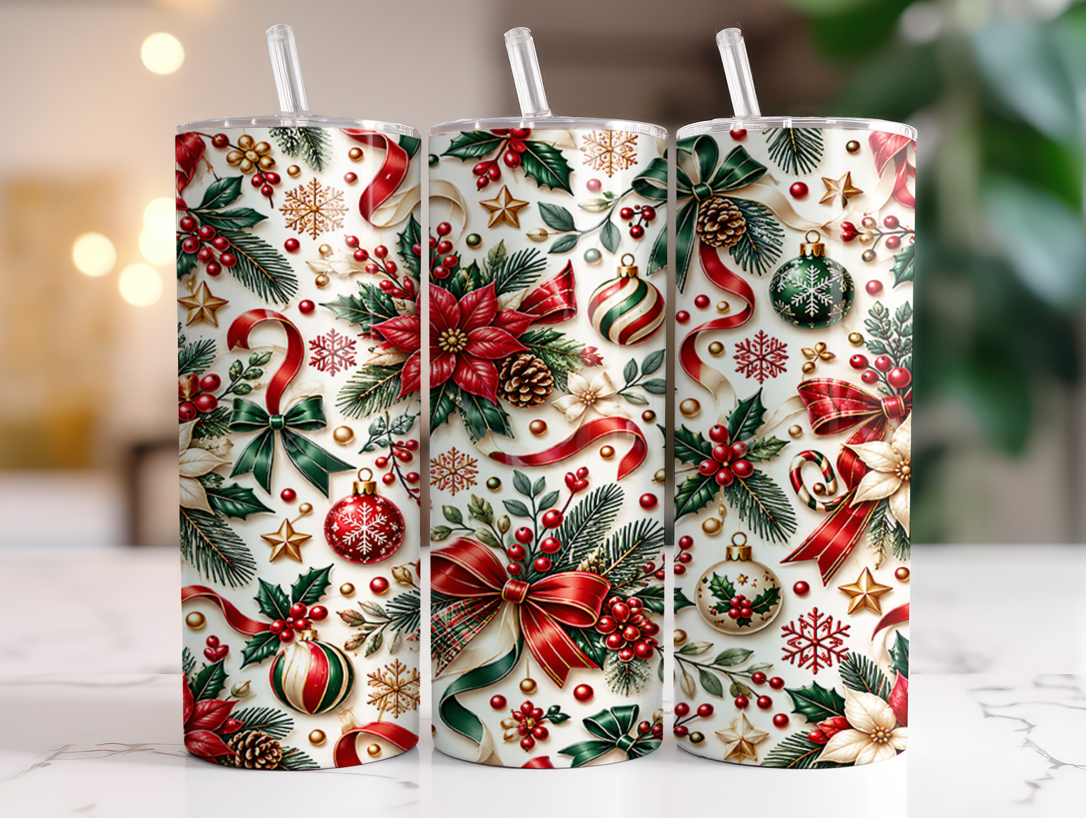 Christmas Poinsettia 20oz Tumbler Wrap