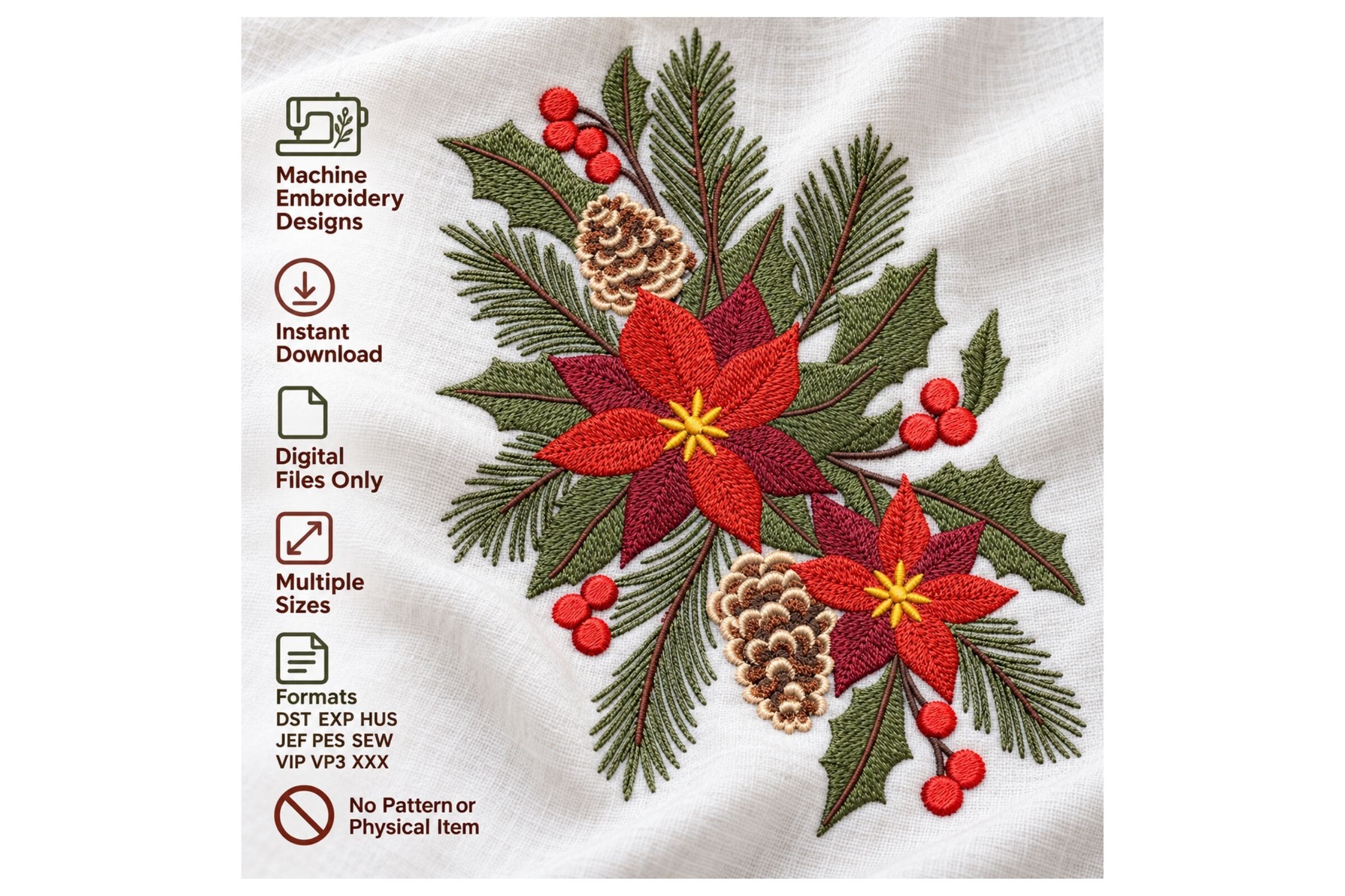 Christmas Poinsettia Pine Cone Holly