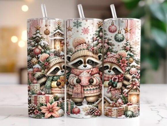 Christmas Raccoon 20oz Tumbler Wrap PNG
