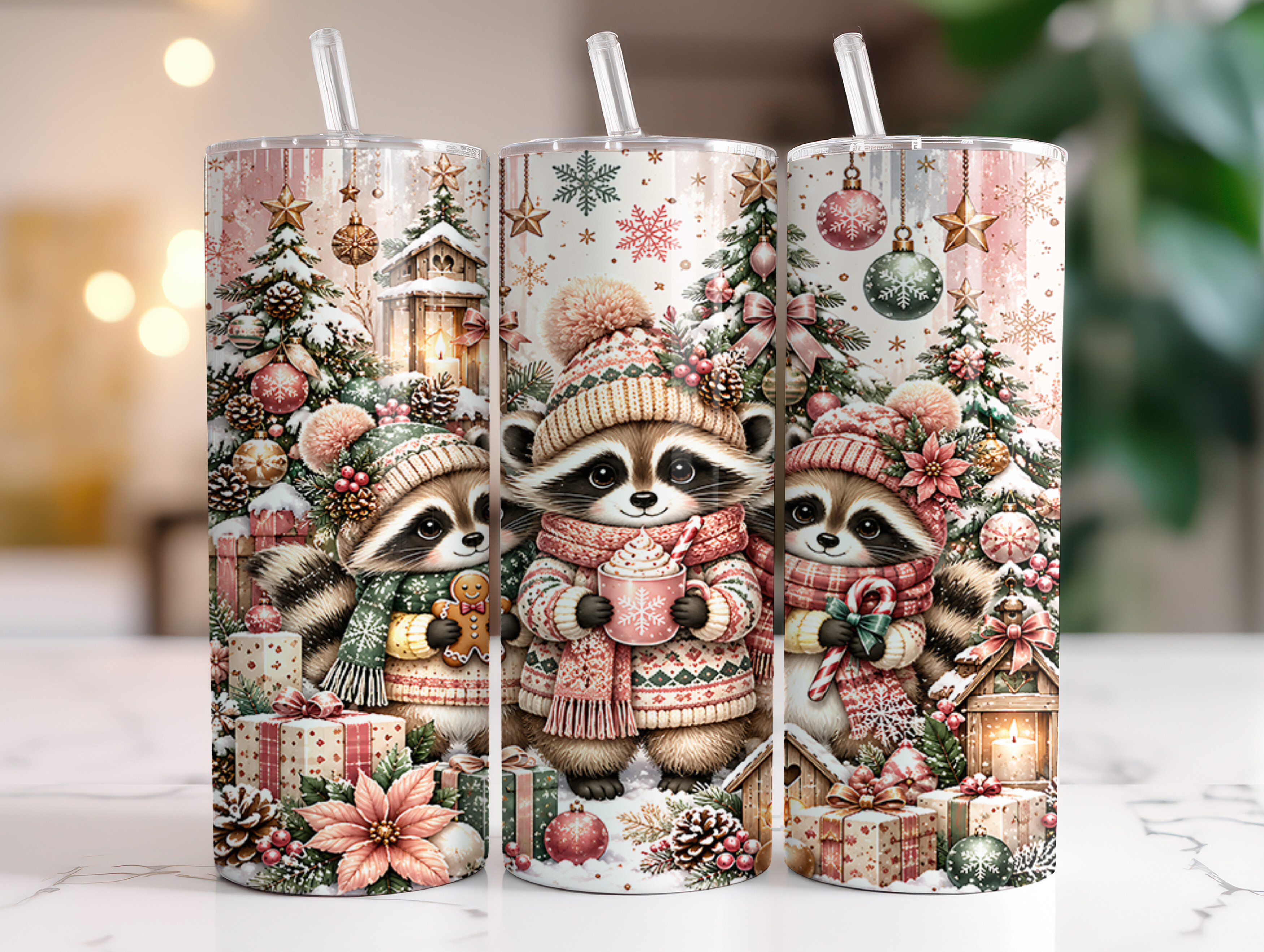Christmas Raccoon 20oz Tumbler Wrap PNG