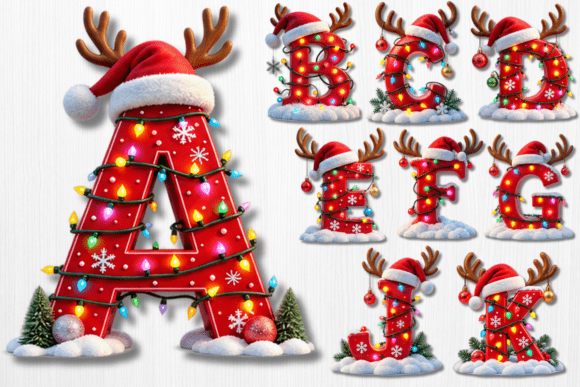 Christmas Reindeer Alphabet PNG Bundle