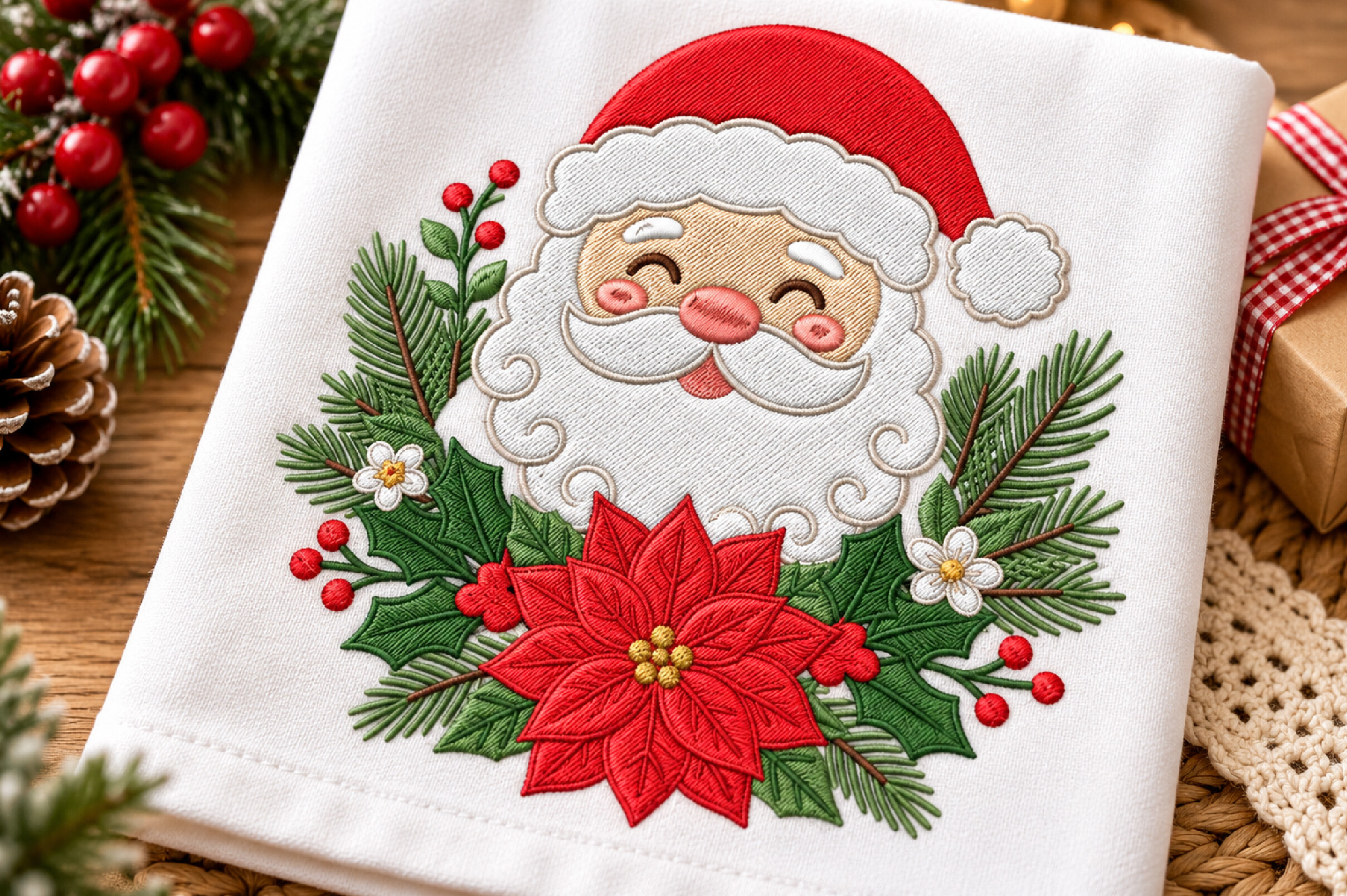 Christmas Santa Floral Embroidery Design