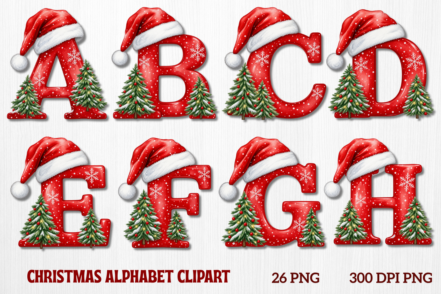 Christmas Santa Hat Alphabet PNG Bundle