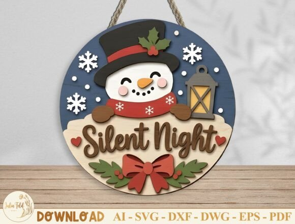 Christmas Snowman Door Hanger SVG