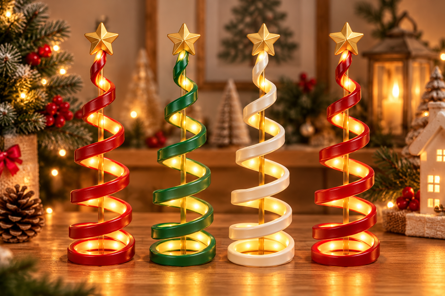 Christmas Spiral Tree Set 3D Print - 4 Modern Spiral Trees with Star Toppers - Image 5